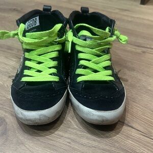 Golden Goose Mid/Star Black Sneakers with Neon Green Laces